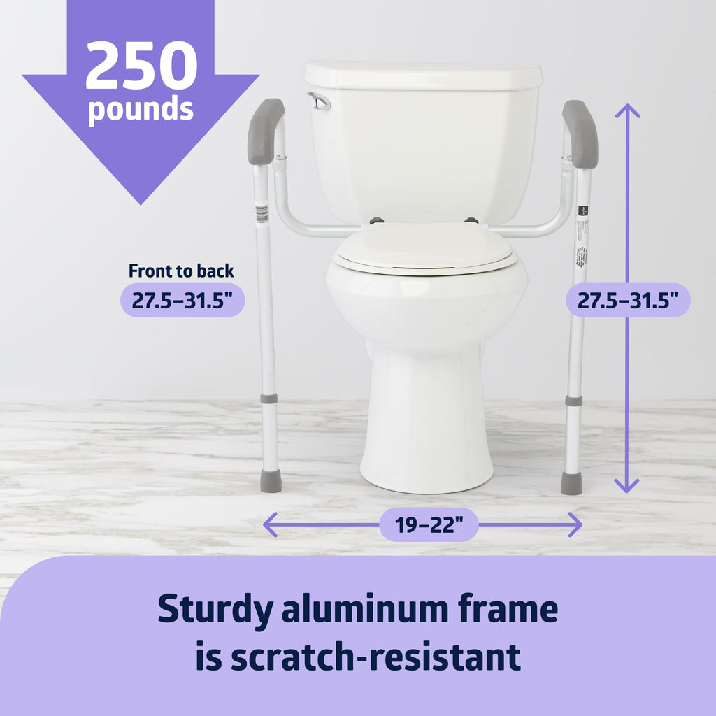 Medline Toilet Handle Safety Rail, Aluminum Grab Bar for Bathroom, 27.5" to 32" Adjustable Height, 250-lb. Capacity