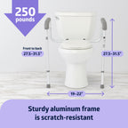 Medline Toilet Handle Safety Rail, Aluminum Grab Bar for Bathroom, 27.5" to 32" Adjustable Height, 250-lb. Capacity