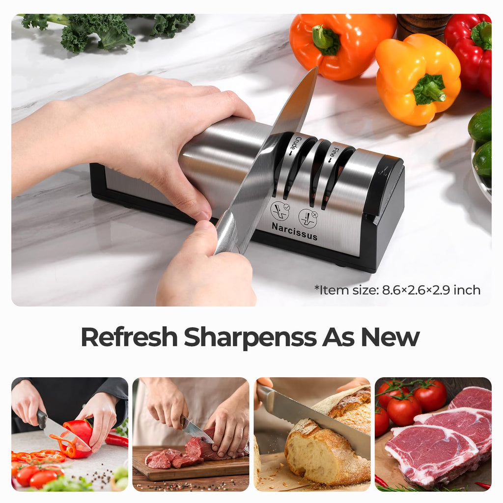 Knife Sharpener, Professional 2 Stage Electric Knife Sharpener for Quick Sharpening & Polishing, with Scissors Sharpener and Metal Dust Collection