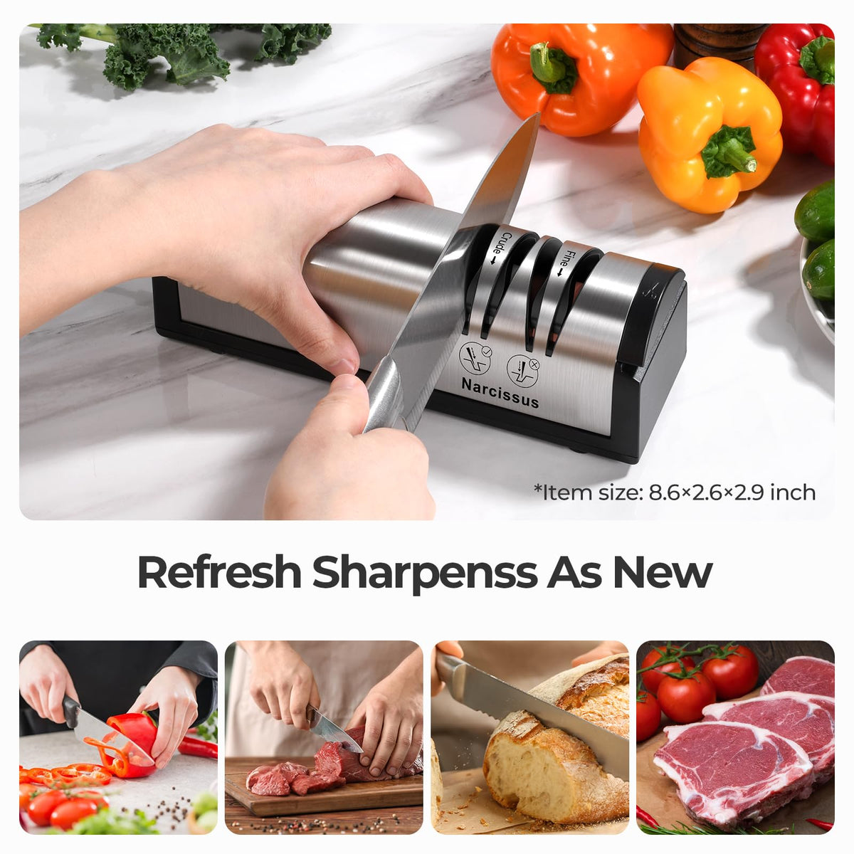 Knife Sharpener, Professional 2 Stage Electric Knife Sharpener for Quick Sharpening & Polishing, with Scissors Sharpener and Metal Dust Collection
