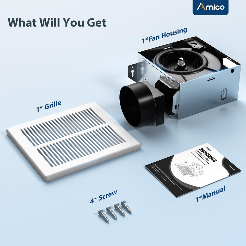 Amico Bathroom Exhaust Fan 2 Pack, 80 CFM, 1.0 Sones - UL Certified