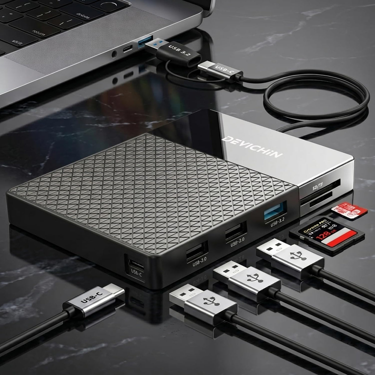 1TB External Hard Drive, USB C & USB 3.0 Multiport Hub+ SD/TF Card Reader 7-in-1 All in One, Docking Station, Multi-Function HDD for Windows, Mac