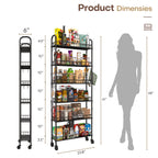 Slim Rolling Storage Cart with Wheels, Metal 6 Tier Spice Rack Mobile Shelving Unit Organizer Kitchen Utility Cart for Office Bathroom Kitchen