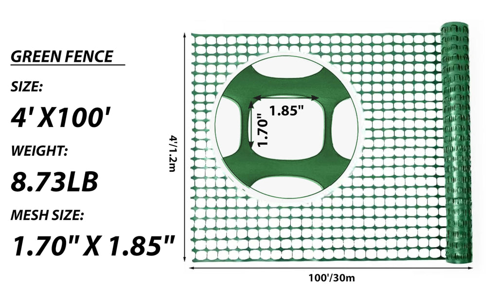 4'x100' Plastic Mesh Fence for Garden with 100 Zip Ties, Green