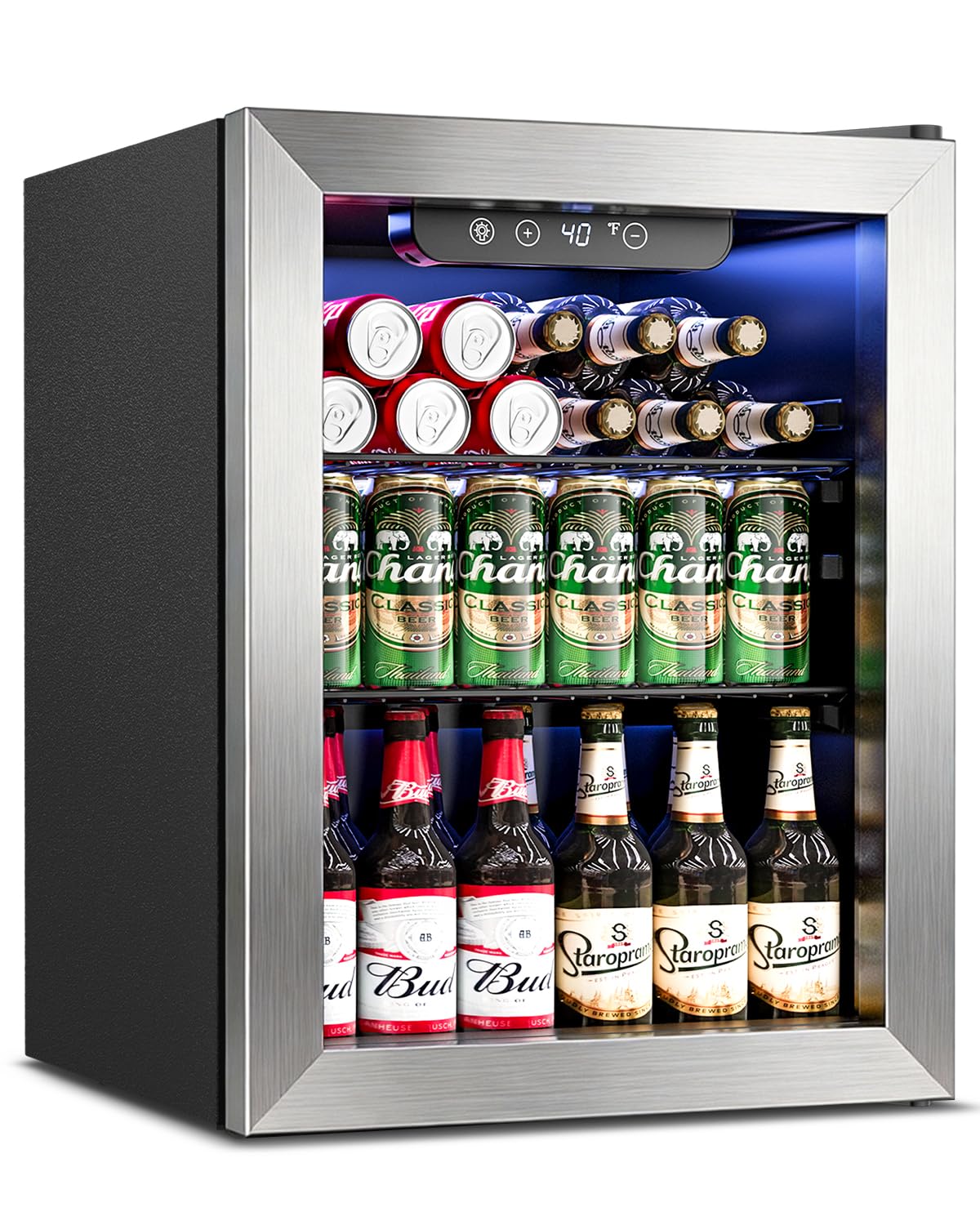 Feelfunn 68 Can Beverage Refrigerator, 1.7CuFt Mini Fridge with Glass Door