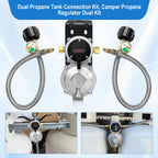 Rv Propane Regulator 2 Tank Hoses, LP Gas Regulator 2-Stage Auto Changeover Kit, Dual Tank Hoses with Propane Tank Gauge, Two-Cylinder Connection