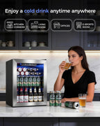 Feelfunn 68 Can Beverage Refrigerator, 1.7CuFt Mini Fridge with Glass Door