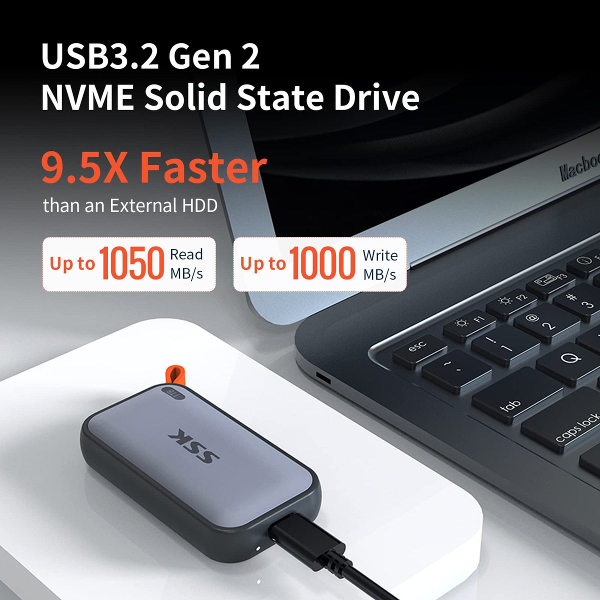 SSK Portable SSD 500GB External Solid State Hard Drive USB C Up to 1050MB/s