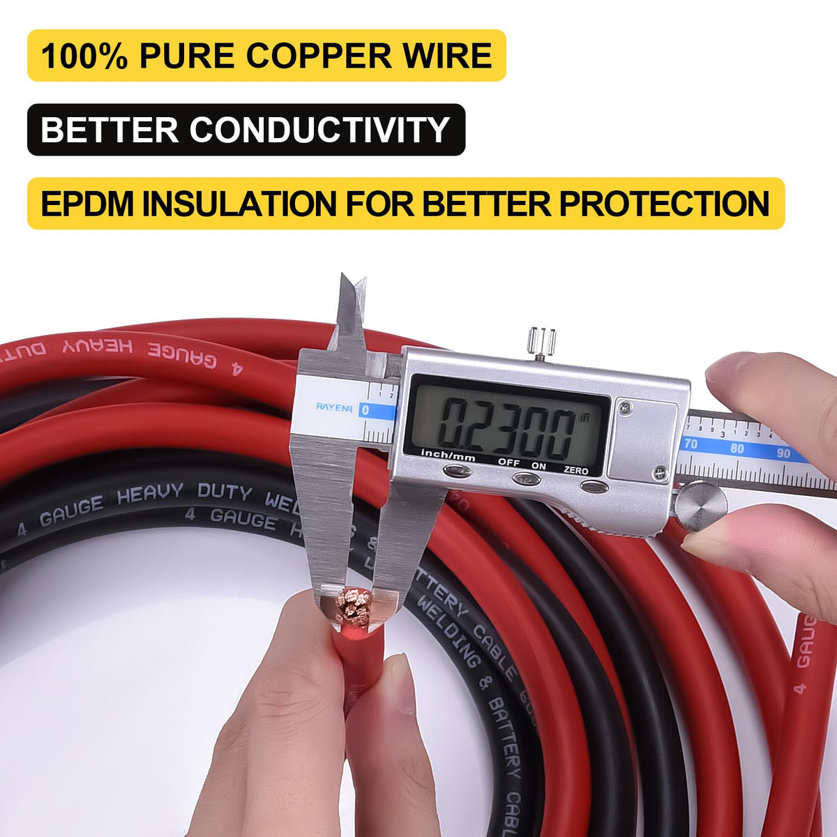 4 Gauge Battery Cable, 10FT Red + 10FT Black 4 AWG Pure Copper Wire Welding Cable, for Automotive, Battery, Solar and Generator, Standard USA OFC Wire