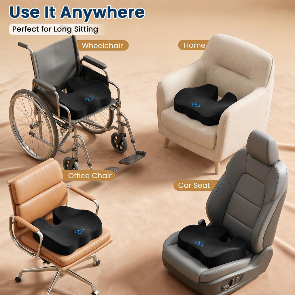 BlissTrends Memory Foam Seat Cushion for Car Seat & Office Chair, Black