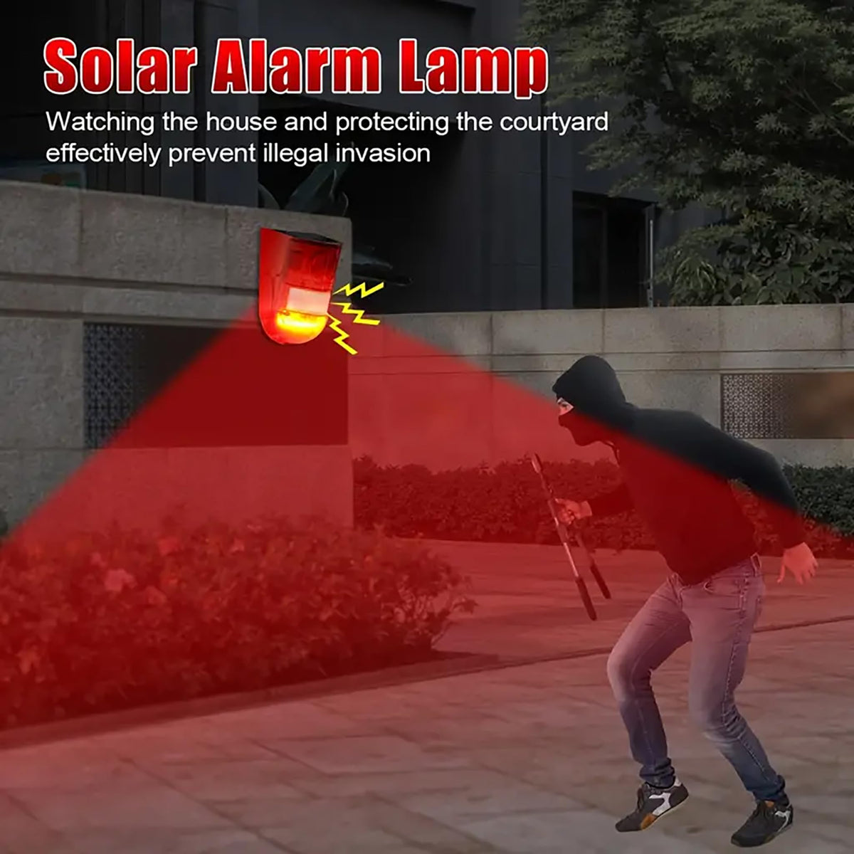 Solar Motion Sensor Alarm Outdoor, 110dB Solar Sound & Light Alarm with 6 LED Flashing Strobe, Wireless PIR Security Siren for Farm, Chicken Coop