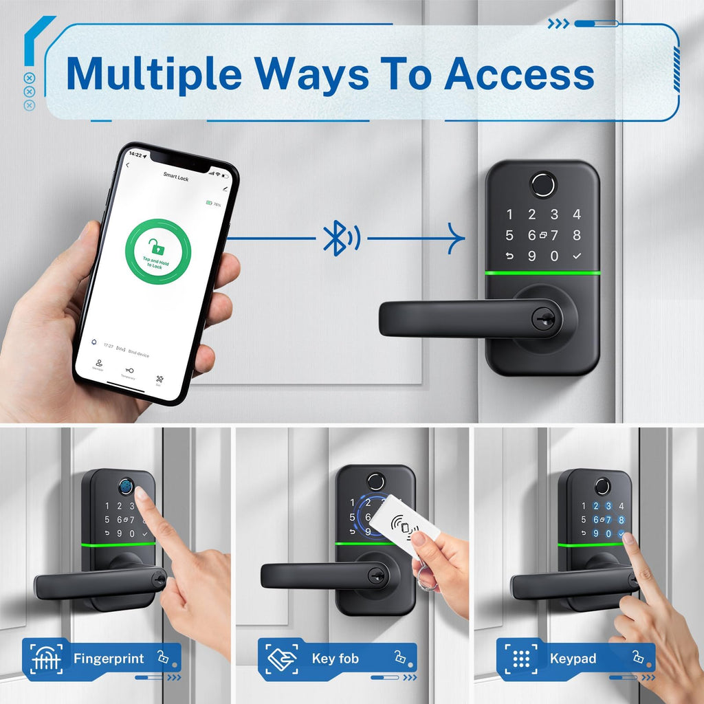 Keypad Smart Door Lock with Handle: Kucacci Keyless Entry Fingerprint Lock - Digital Code Handle with Keypad - Electronic Smart Knob for Front Door