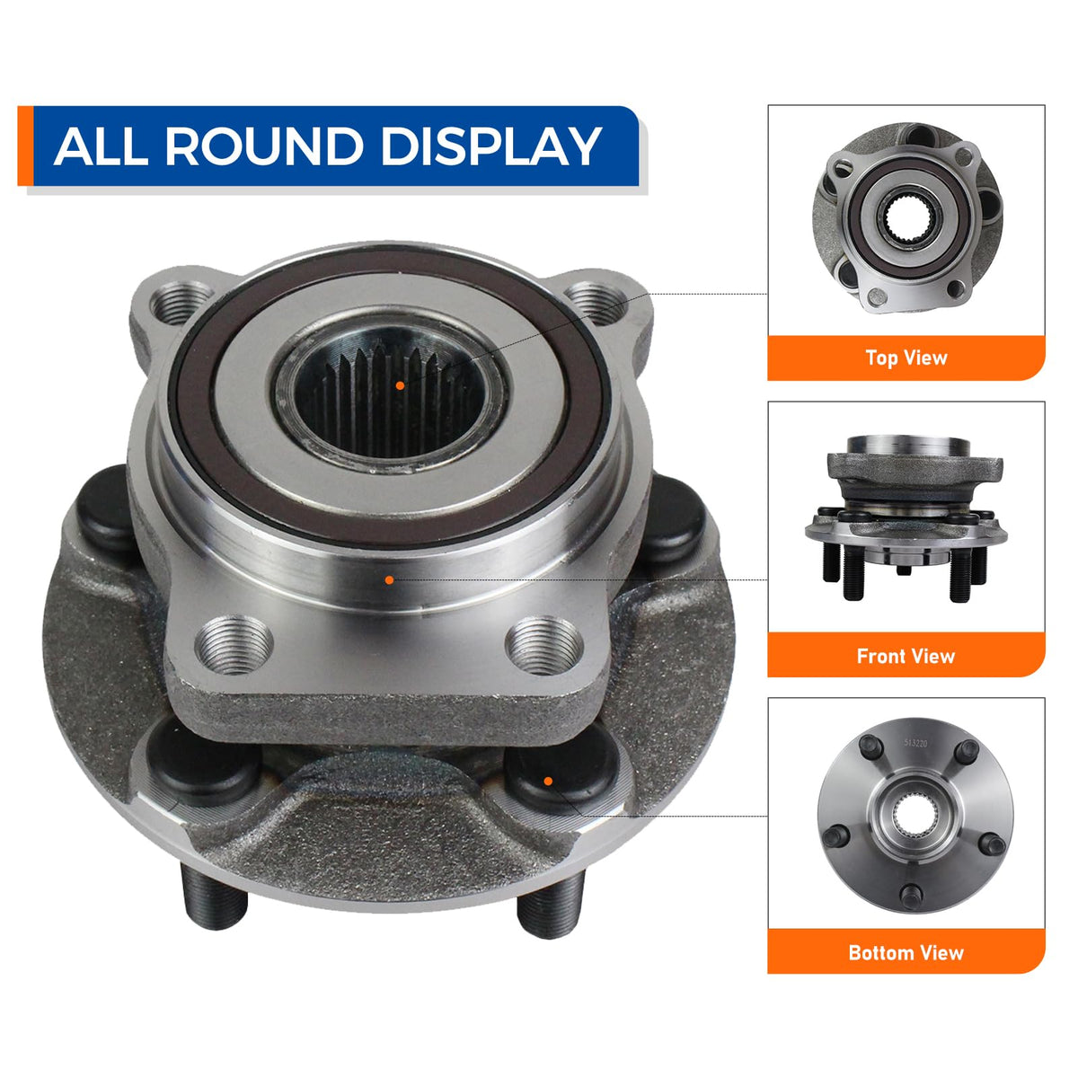 513220 Front Wheel Hub and Bearing Assembly Compatible with 2005-2014 Subaru Outback, 2005-2014 Subaru Legacy 5Lugs w/ABS