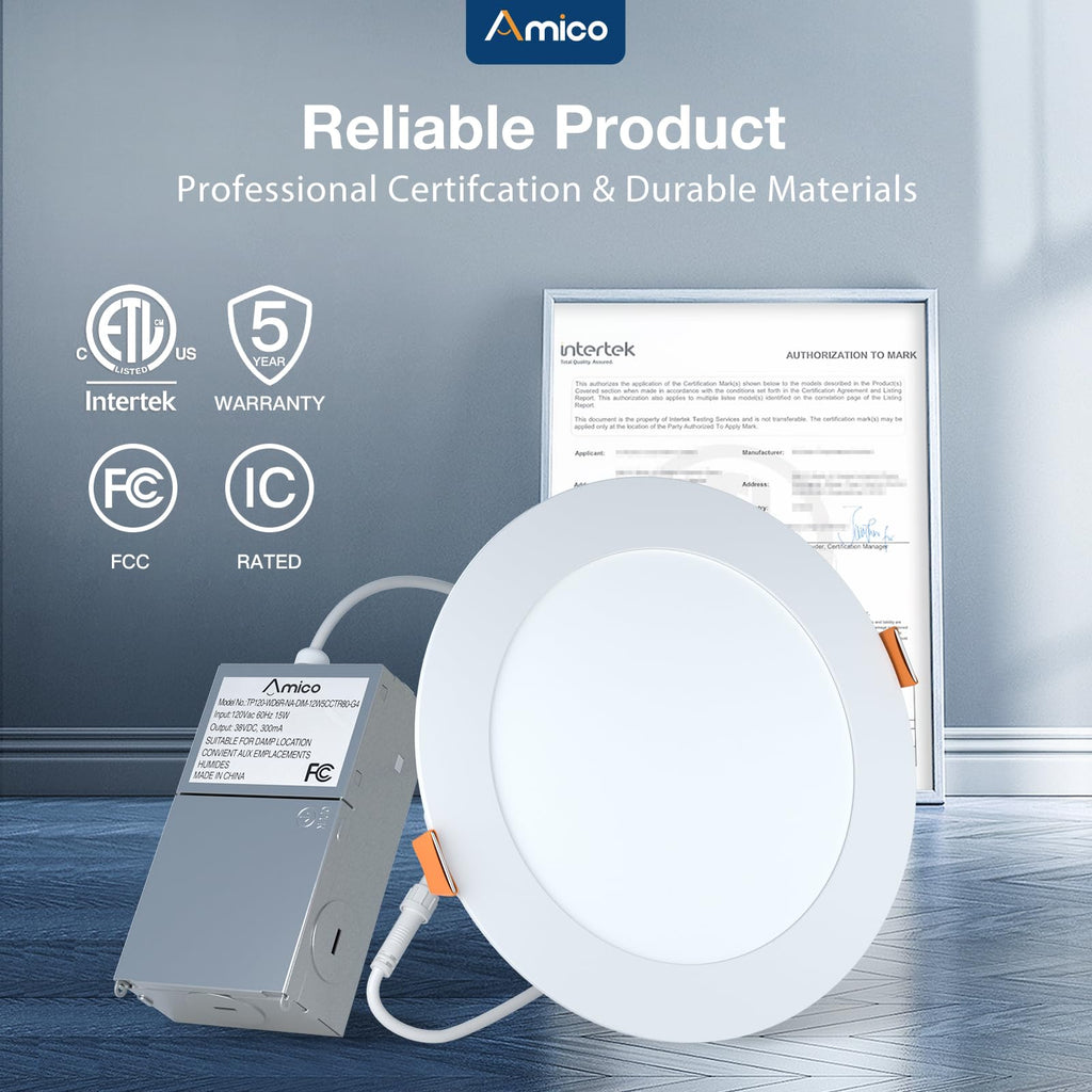 Amico 24 Pack 6 Inch Ultra-Thin LED Recessed Ceiling Light, 5CCT, 1050LM