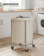 SONGMICS Laundry Basket with Wheels,190L, Steel Frame, Removable Bag