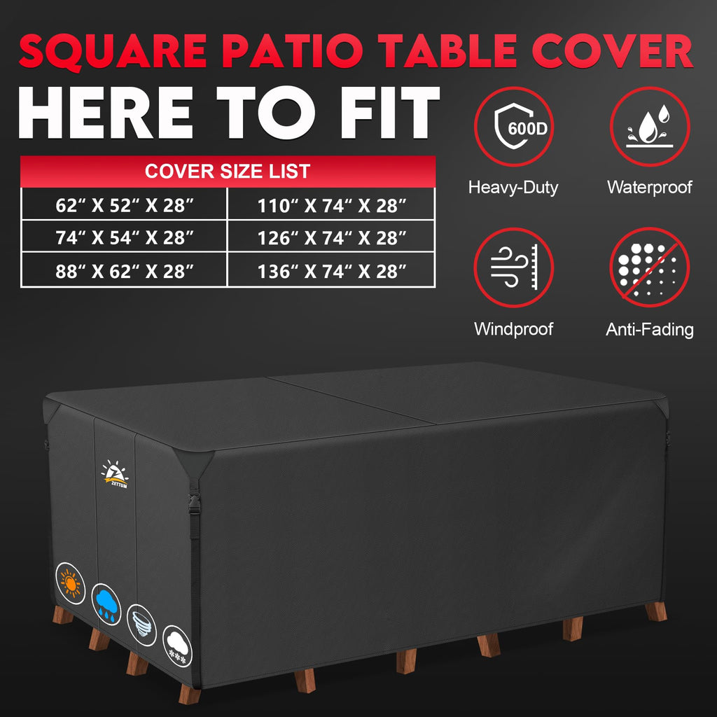 Patio Furniture Cover Rectangle - 110 Inch Outdoor Table Cover Waterproof & Heavy Duty, Large 600D Lawn Furniture Sofa Set Covers for Outside Dining