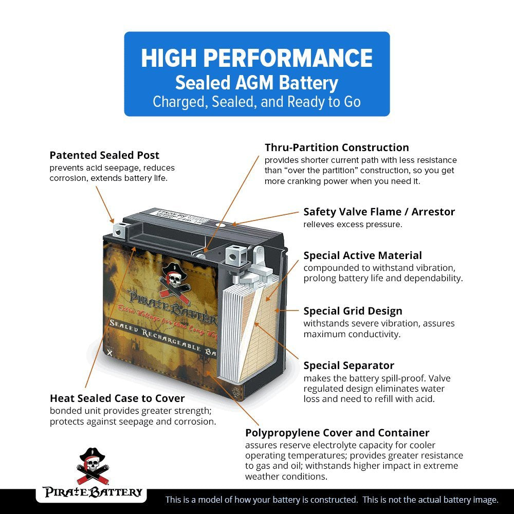 Pirate Battery YTX20HL-BS 310 CCA Maintenance-Free 12V 19Ah Battery Replacement for ATV, Harley Davidson Motorcycle, Jet Skis, Scooter, UTV, and More