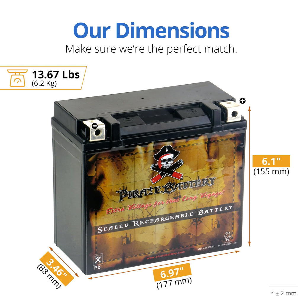Pirate Battery YTX20HL-BS 310 CCA Maintenance-Free 12V 19Ah Battery Replacement for ATV, Harley Davidson Motorcycle, Jet Skis, Scooter, UTV, and More