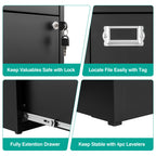 2 Drawer File Cabinet with Lock,Narrow Vertical Filing Cabinet,Under Desk File Cabinets,Black Metal File Cabinets for Home Office,Fit Letter/A4/Legal