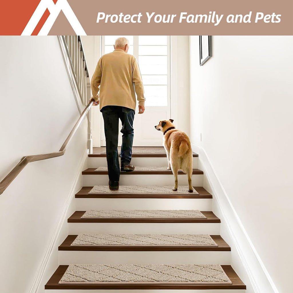 COSY HOMEER Edging Stair Treads Non-Slip Carpet Mat 28inX9in,15pc,Beige