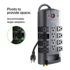 Belkin Surge Protector Power Strip w/ 8 Rotating & 4 Standard Outlets - 8ft Sturdy Extension Cord w/Flat Pivot Plug for Home, Office, Travel, Desktop