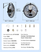 VEVOR Wall Mount Fan, 18 Inch 4150 CFM, 3-speed Wall Mounted Metal Fan