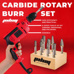 Tungsten Carbide Burr Set 1/4" Shank 10PC Double Cut Rotary Cutting Burrs Die Grinder Bits for Steel and Wood Working, Grinding, Carving, and