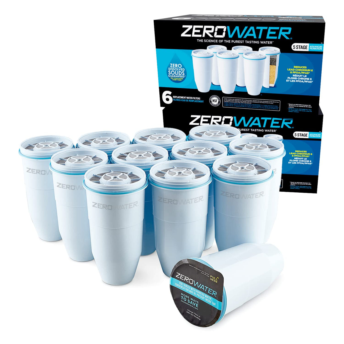 ZeroWater Official Replacement Water Filter Removes PFOA/PFOS 12-Pack
