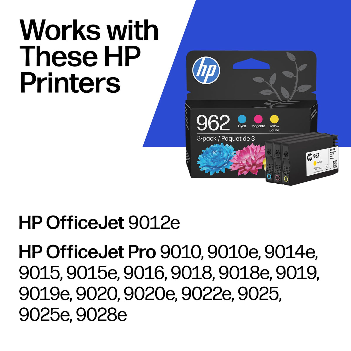 HP 962 Cyan, Magenta, Yellow Ink Cartridges | Works with OfficeJet 9010, 9020 | Eligible for Instant Ink | 3YP00AN