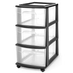 Homz 3 Drawer Plastic Storage Cart Organizer, Clear Drawers, Black Frame