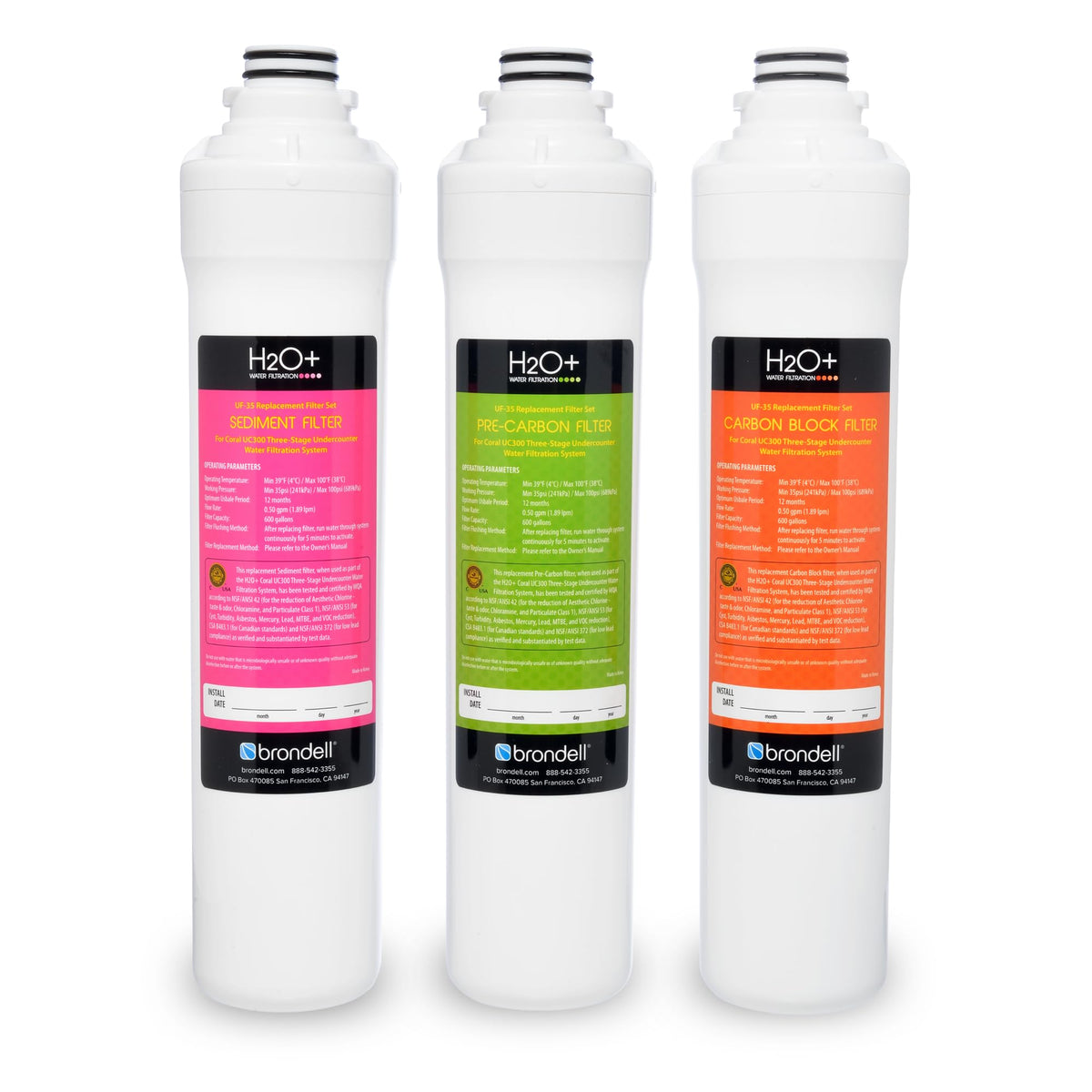 Brondell H2O+ Coral UC300 Three-Stage Undercounter Water Filtration System (UF-35 Replacement Filters)