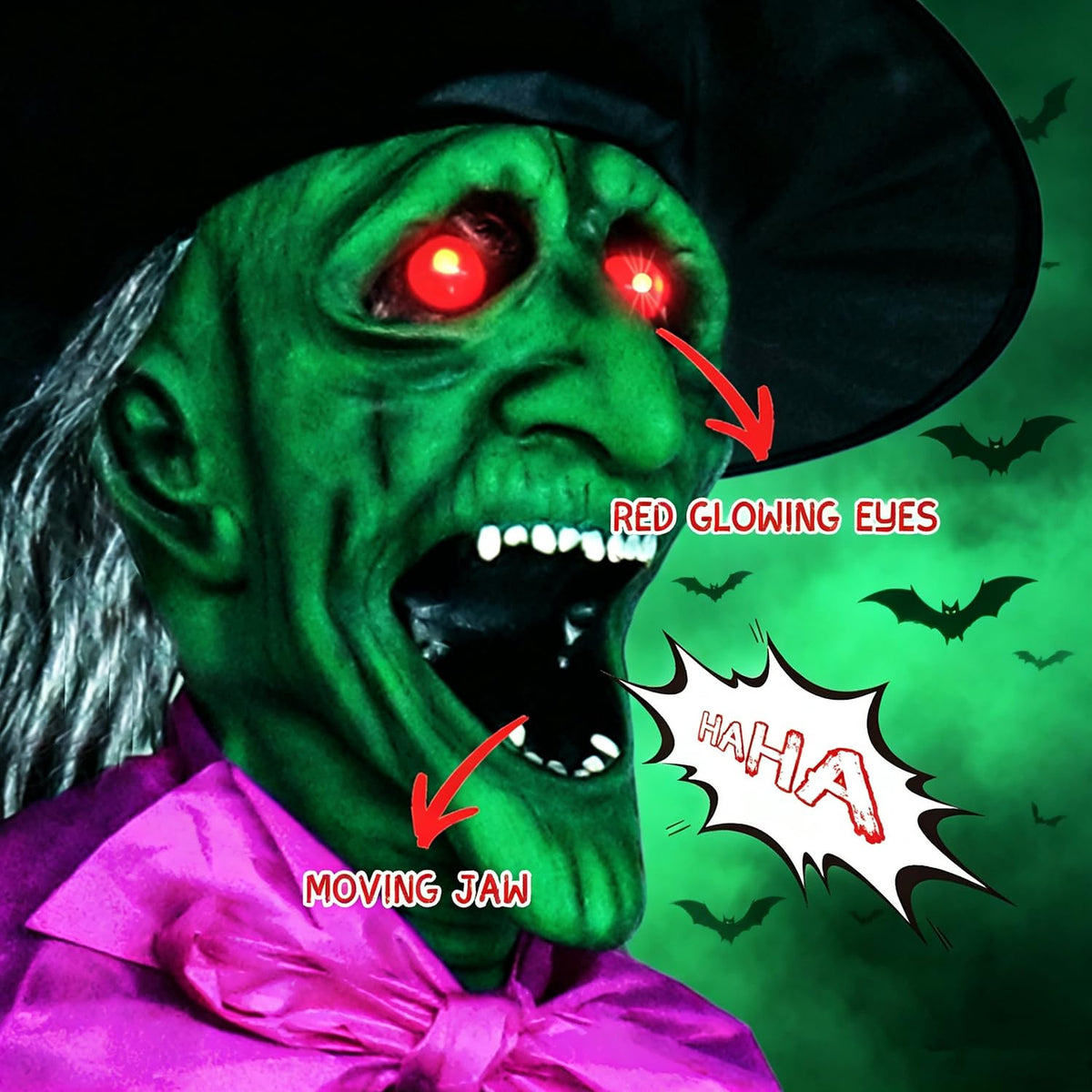 Halloween Decorations Outdoor – 10.5FT Animated Hovering Witch Animatronics with Sound & Footpad Activation – Spooky Flying Witch on Broom Decor for