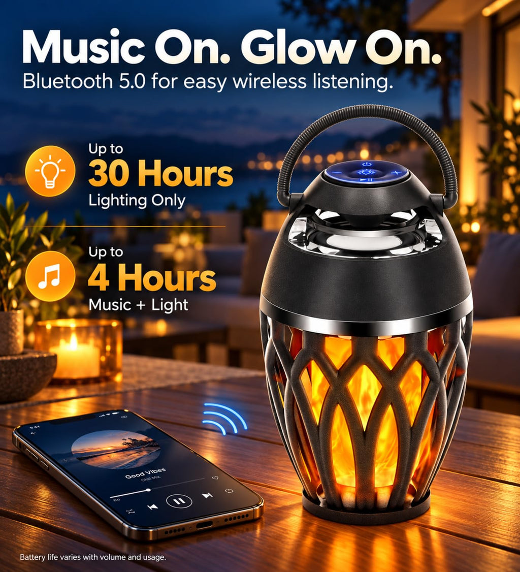 2 Pack Bluetooth Speakers Outdoor, Flame Effect Light, Gifts for Men Women