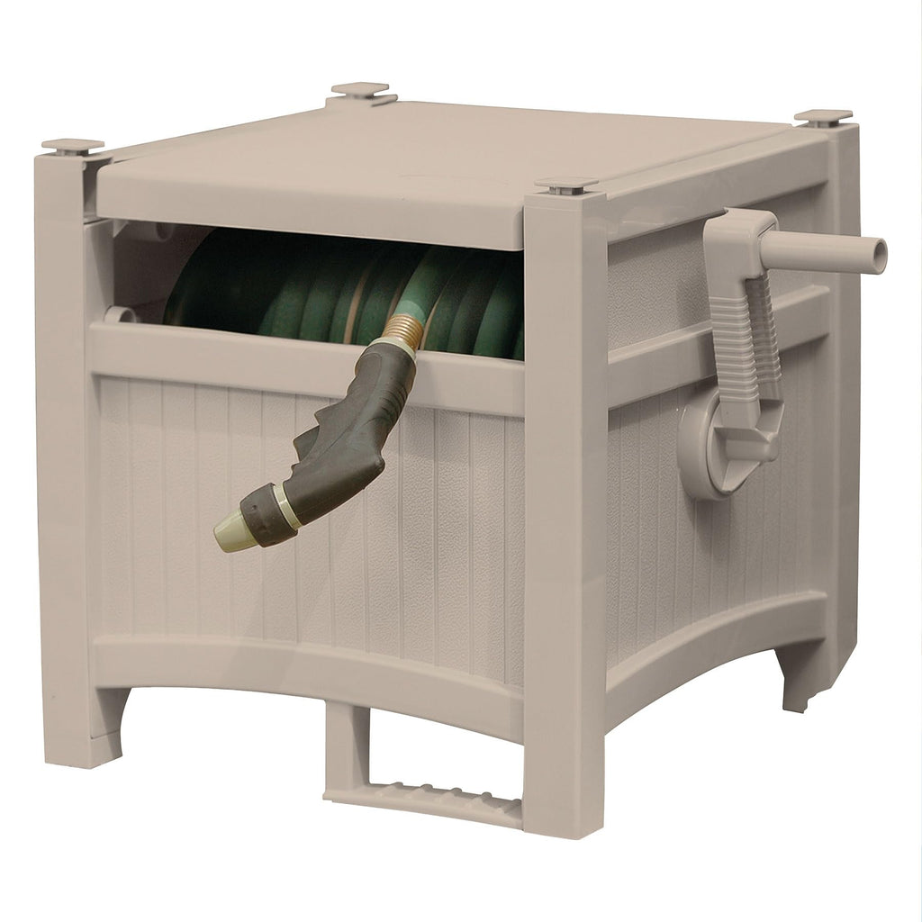 Suncast 100 ft. Hose Hideaway, Garden Hose Reel Box, Light Taupe