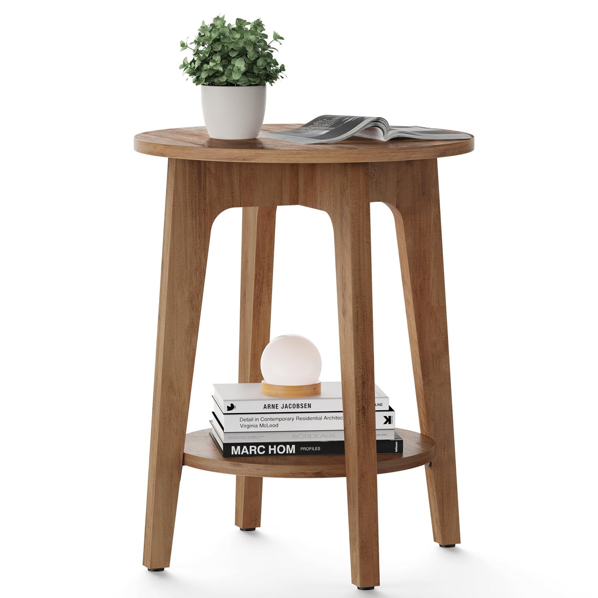 VASAGLE Round Side Table with Lower Shelf, End Table for Small Spaces