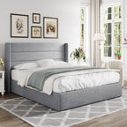 Allewie Queen Lift Up Storage Bed Frame With Wingback Headboard, Light Beige - 80.7 x 60.6 x 44.5 in