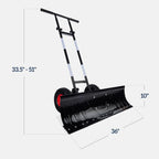 Best Choice Products 36in Galvanized Steel Blade Hand Snow Pusher With 2 Wheels, Adjustable Handle, Black