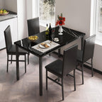5 Piece Dining Table Set, Modern Faux Marble Tabletop and 4 PU Leather Upholstered Chairs, Rectangle Kitchen Table and Chairs for 4 Persons, Small