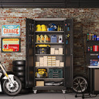 HUAXRON 71 inches Tall Metal Rolling Garage Storage Cabinets with Locking Doors and 5 Adjustable Shelves, Metal Storage Cabinet for Garage, Office