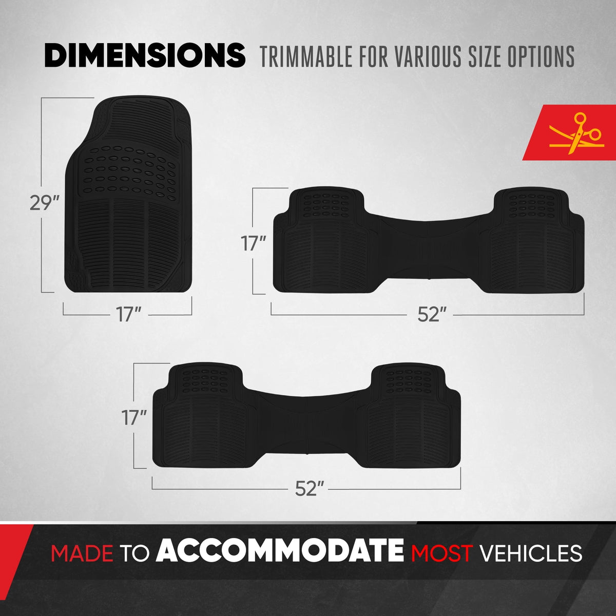 BDK ProLiner 4PC Set Car Floor Mats for Car SUV Van 3 Rows, All Weather Full Set Heavy Duty Black