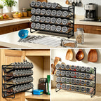 PLUMEBAY Spice Rack Organizer with 28 Jars, Black – Countertop or Wall Mount