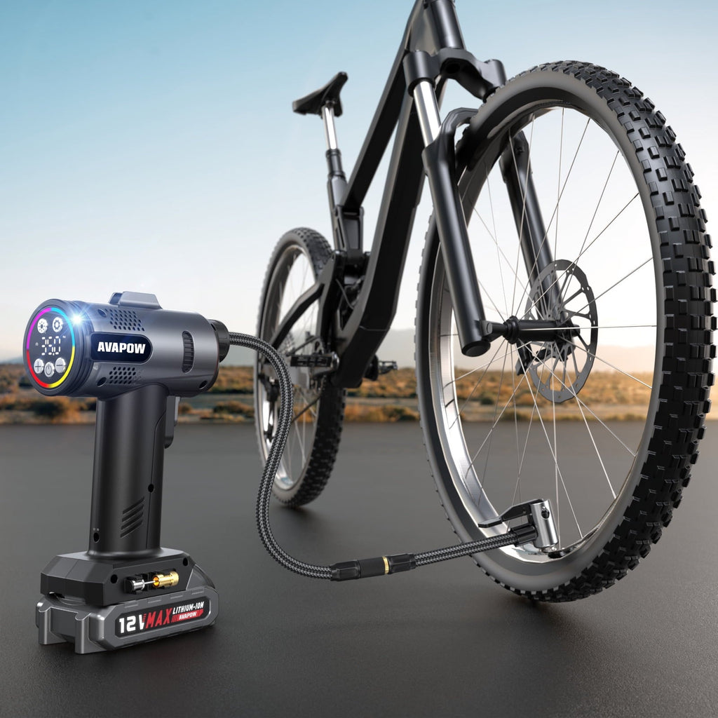 AVAPOW T12 Portable Tire Inflator, 160 PSI Cordless Dual Power Air Compressor with Rechargeable Battery, Digital Gauge and 12V Car Adapter