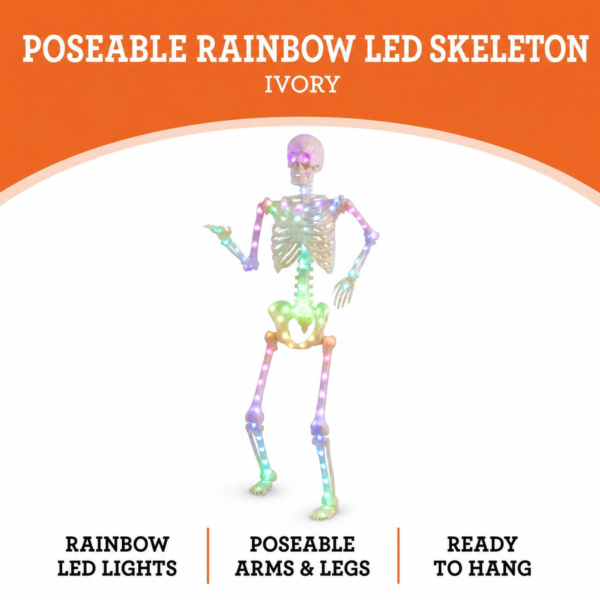 Light-Up LED Poseable Skeleton, Multicolor, 5', Halloween by Way To Celebrate
