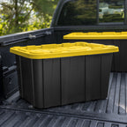Sterilite 27 Gal Large Plastic Industrial Storage Bin with Snap-Fit Lid, Black and Yellow, 6 Pack