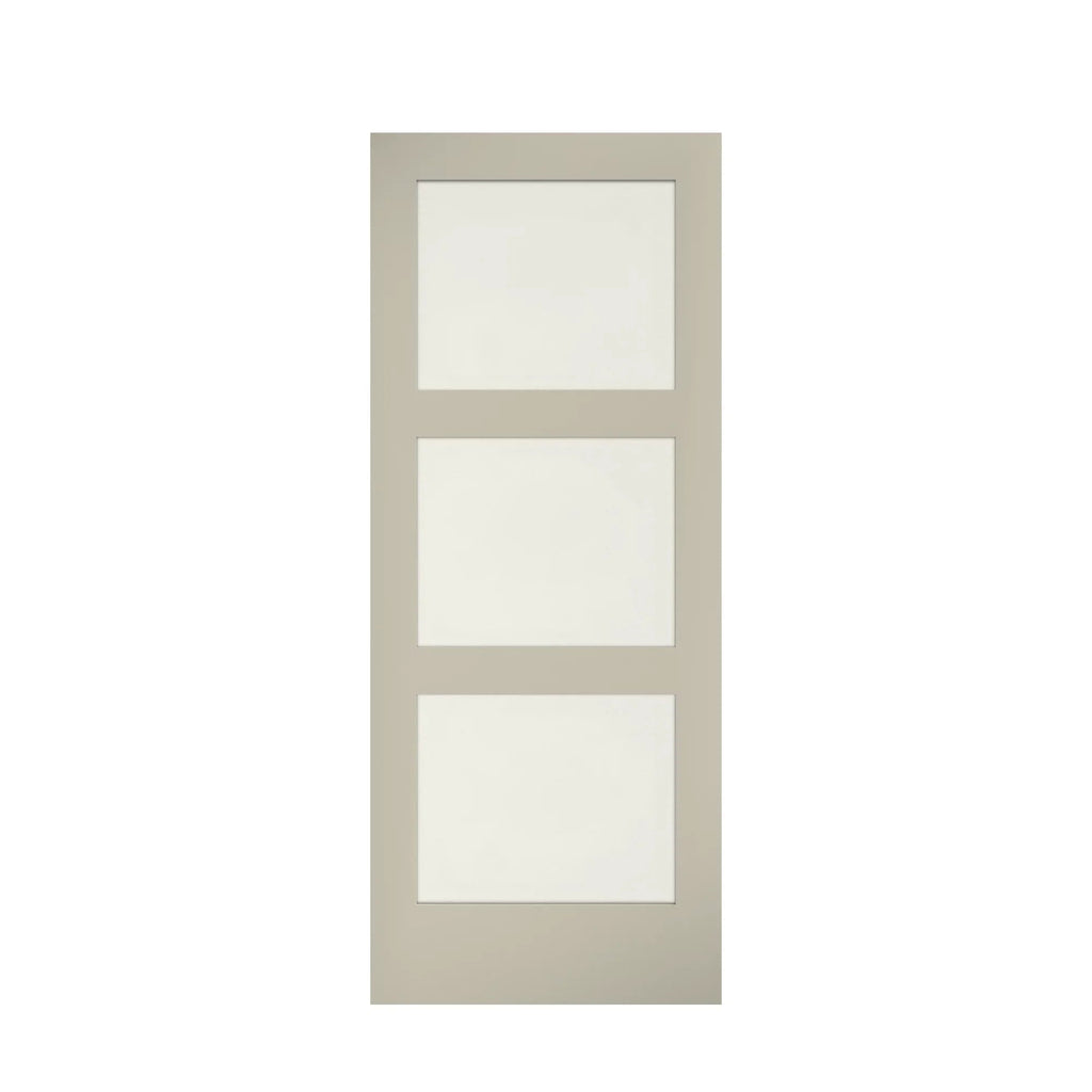 EightDoors 84 x 32 x 1-3/8 3-Lite Frosted Glass White Prefinished Solid Wood Core Interior Barn Door