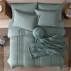 Amberspace 7-Piece Bed in a Bag Comforter Set with Sheets,Sage Green,Queen