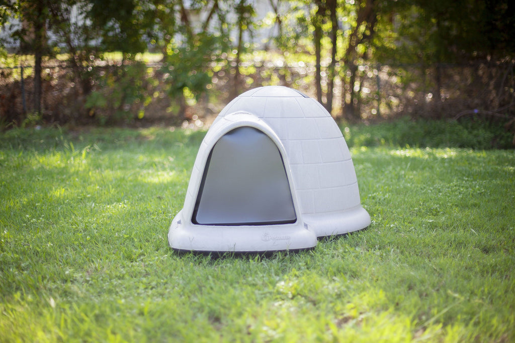 Petmate Indigo All-Weather Portable Medium Plastic Outdoor Igloo Dog House, 37.5"L For Dogs 20 to 50 lb, Taupe & Black