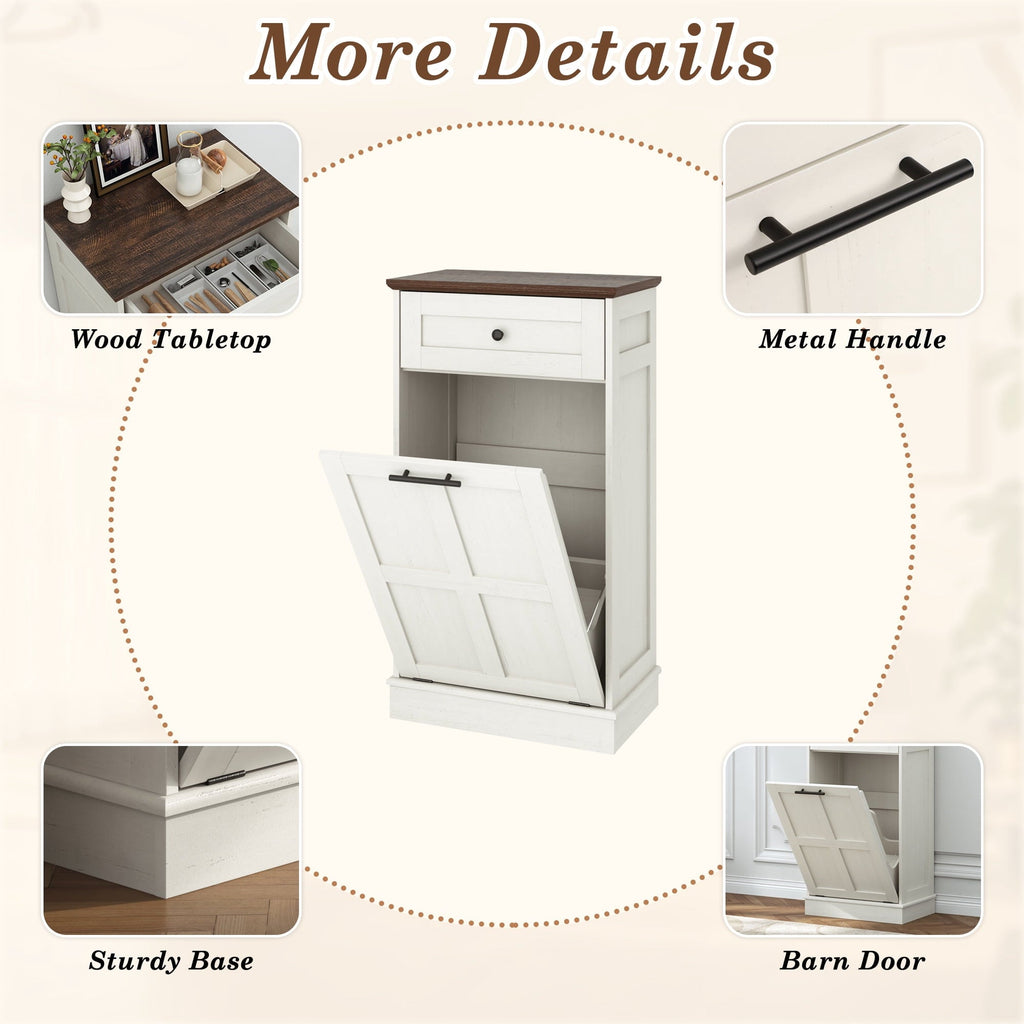Blotout 13 Gallon Tilt Out Trash Cabinet, Hidden Wooden Trash Can with Drawer, Pet Proof Freestanding Kitchen Recycling Cabinet for Kitchen, Kitchen