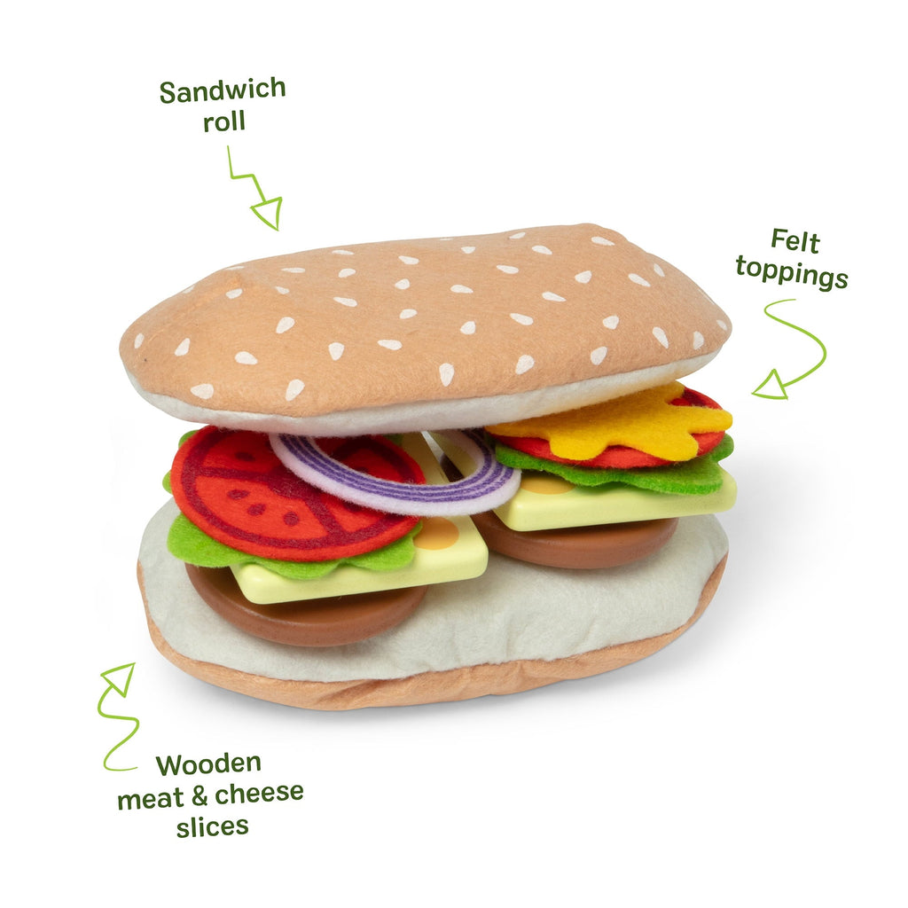 Melissa & Doug Wooden Slice & Stack Sandwich Counter with Deli Slicer – 56-Pieces - FSC Certified
