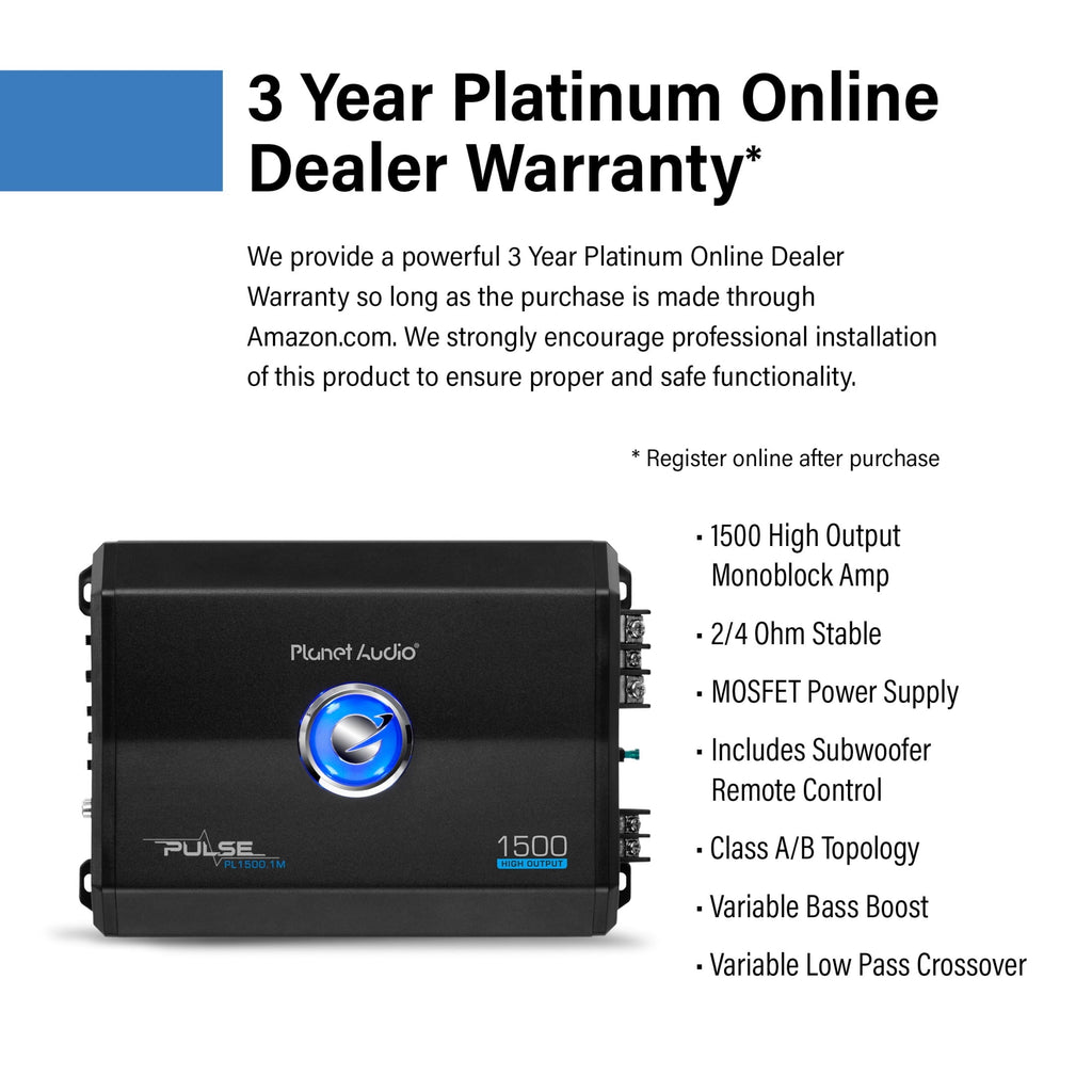 Planet Audio PL1500.1M 1500 Output MOSFET Class A/B Monoblock Car Amplifier